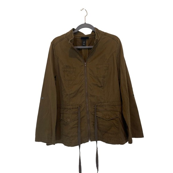 Lane Bryant Jackets & Blazers - Lane Bryant Women 14/16 Military Safari Jacket Brown Zip Up Roll Tab Sleeves